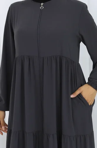 عباية بأكمام مرنة وسحاب 6269-03 رمادي 6269-03