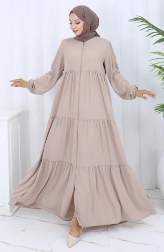 Abaya Met Elastische Mouwen En Rits 6269-04 Beige 6269-04