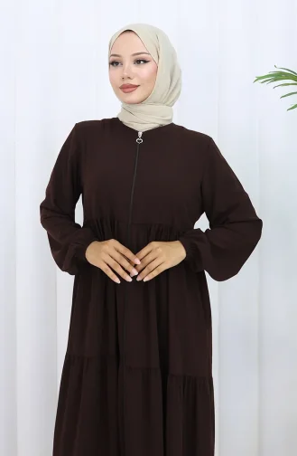 Elastic Sleeve Zippered Abaya 6269-05 Brown 6269-05