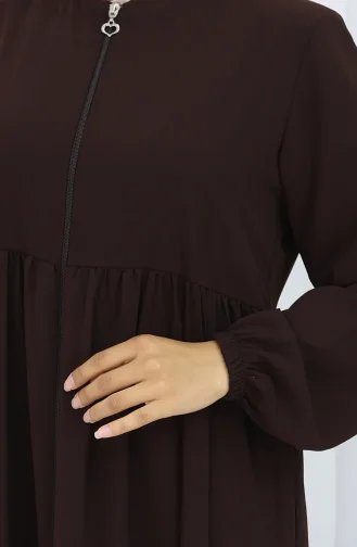 Elastic Sleeve Zippered Abaya 6269-05 Brown 6269-05