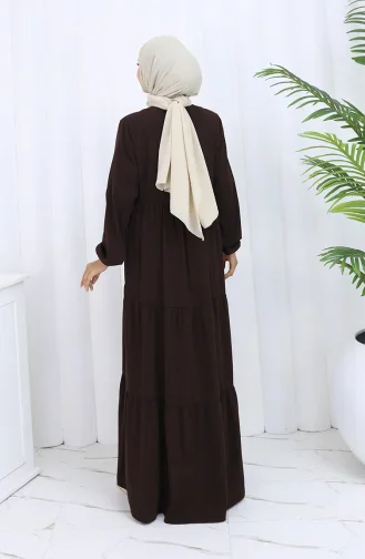 Elastic Sleeve Zippered Abaya 6269-05 Brown 6269-05