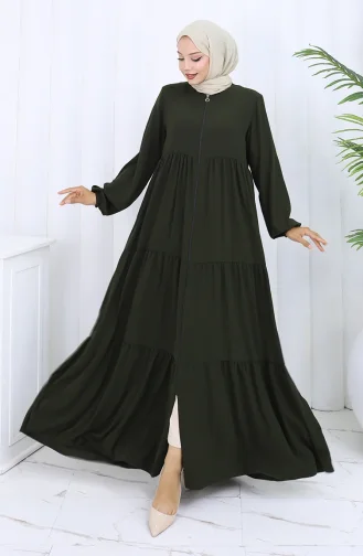 عباية بأكمام مرنة وسحاب 6269-06 كاكي 6269-06