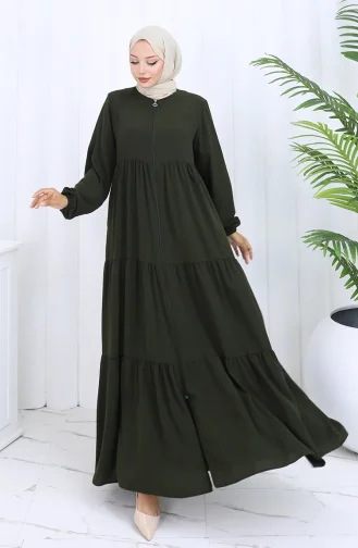 عباية بأكمام مرنة وسحاب 6269-06 كاكي 6269-06