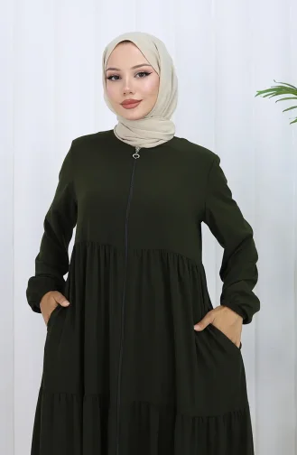 عباية بأكمام مرنة وسحاب 6269-06 كاكي 6269-06