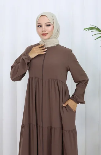 عباية بأكمام مرنة وسحاب 6269-07 لون القهوة الحليبية 6269-07