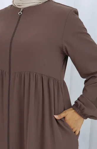 عباية بأكمام مرنة وسحاب 6269-07 لون القهوة الحليبية 6269-07