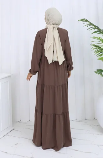 عباية بأكمام مرنة وسحاب 6269-07 لون القهوة الحليبية 6269-07