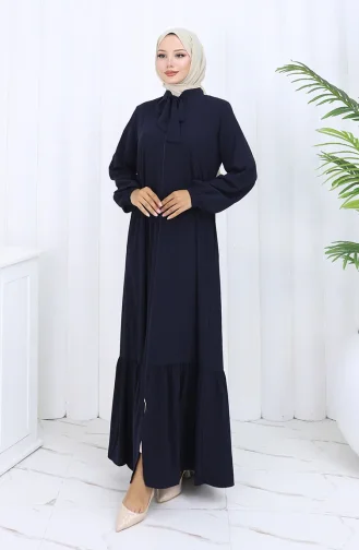 Medine İpeği Büzgülü Ferace 6277-02 Lacivert