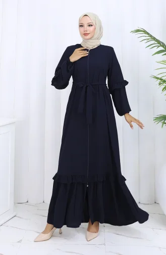 Abaya Mit Gürtel Und Reißverschluss 6278-02 Dunkelblau 6278-02