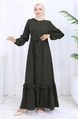 Abaya Mit Gürtel Und Reißverschluss 6278-05 Khaki Grün 6278-05