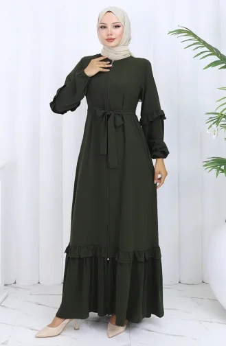 Abaya Mit Gürtel Und Reißverschluss 6278-05 Khaki Grün 6278-05