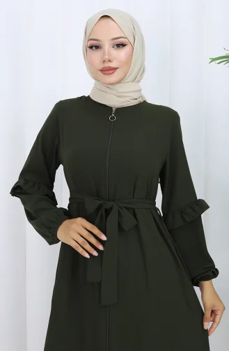 Abaya Mit Gürtel Und Reißverschluss 6278-05 Khaki Grün 6278-05