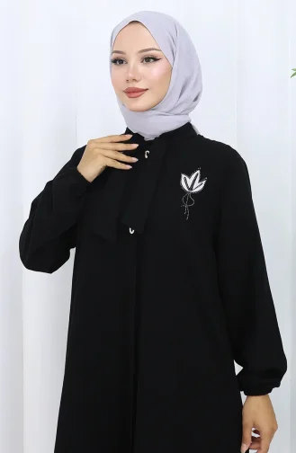 Plus Size Embroidered Tunic Trousers Two Piece Suit 6254-01 Black 6254-01