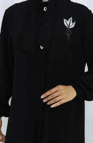 Plus Size Embroidered Tunic Trousers Two Piece Suit 6254-01 Black 6254-01