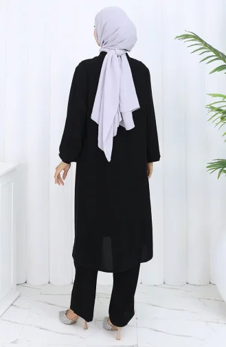 Plus Size Embroidered Tunic Trousers Two Piece Suit 6254-01 Black 6254-01