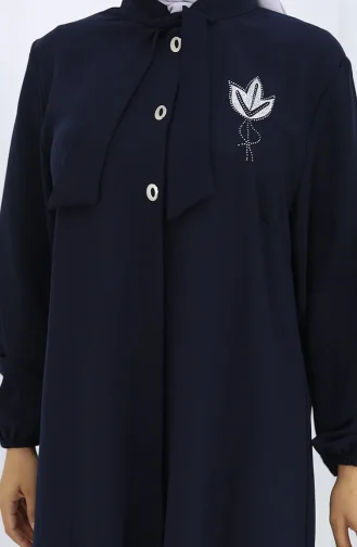 Plus Size Embroidered Tunic Trousers Two Piece Suit 6254-02 Navy Blue 6254-02