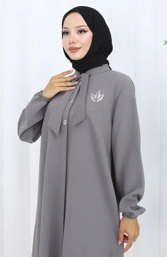 Plus Size Embroidered Tunic Trousers Two Piece Suit 6254-03 Gray 6254-03