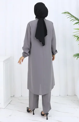 Plus Size Embroidered Tunic Trousers Two Piece Suit 6254-03 Gray 6254-03
