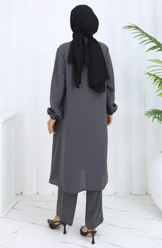 Plus Size Embroidered Tunic Trousers Two Piece Suit 6254-04 Smoke 6254-04