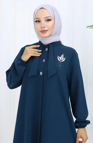 طقم تونيك وبنطلون مطرز مقاس كبير من قطعتين 6254-05 بترولي 6254-05