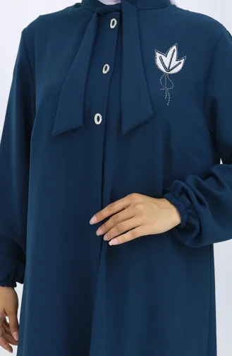 طقم تونيك وبنطلون مطرز مقاس كبير من قطعتين 6254-05 بترولي 6254-05