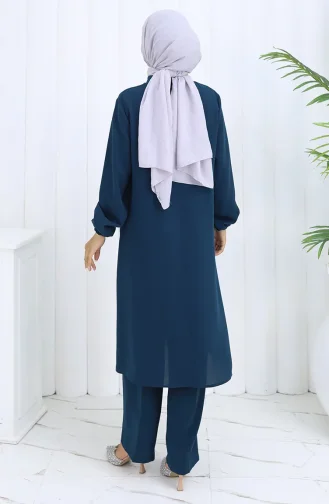 طقم تونيك وبنطلون مطرز مقاس كبير من قطعتين 6254-05 بترولي 6254-05