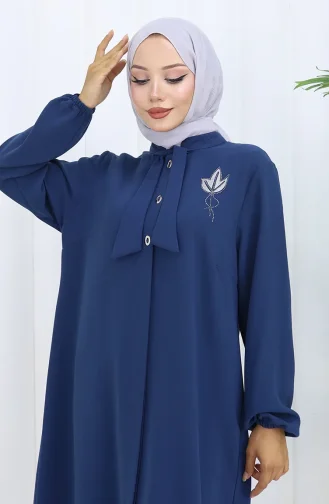 Plus Size Embroidered Tunic Trousers Two Piece Suit 6254-06 Indigo 6254-06