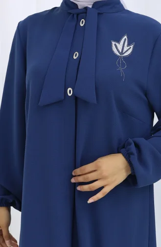 Plus Size Embroidered Tunic Trousers Two Piece Suit 6254-06 Indigo 6254-06