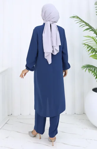 Plus Size Embroidered Tunic Trousers Two Piece Suit 6254-06 Indigo 6254-06