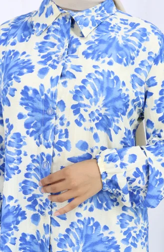 Ensemble Deux Pièces Tunique Et Pantalon à Motifs 0126-01 Indigo 0126-01