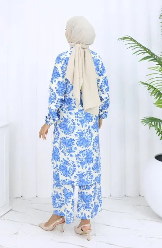 Ensemble Deux Pièces Tunique Et Pantalon à Motifs 0126-01 Indigo 0126-01
