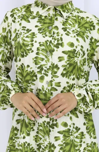 Patterned Tunic Trousers Two Piece Set 0126-02 Khaki 0126-02