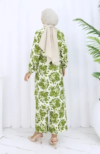 Patterned Tunic Trousers Two Piece Set 0126-02 Khaki 0126-02