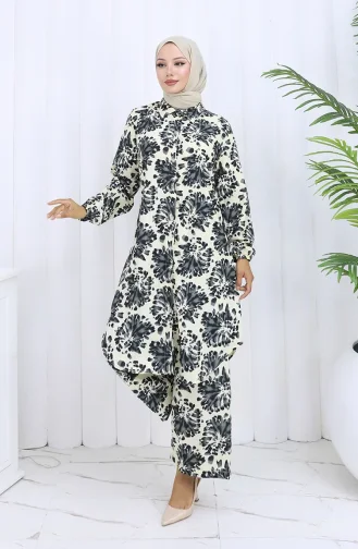 Desenli Tunik Pantolon İkili Takım 0126-03 Siyah