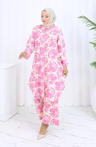 Desenli Tunik Pantolon İkili Takım 0126-04 Pembe