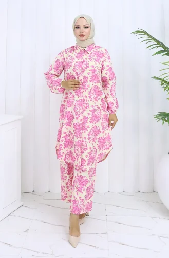 Desenli Tunik Pantolon İkili Takım 0126-04 Pembe