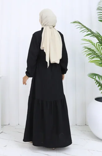 Beli Bağcıklı Düğmeli Elbise 0127-01 Siyah