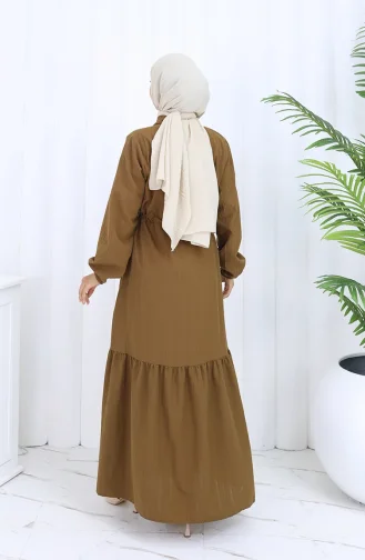 Beli Bağcıklı Düğmeli Elbise 0127-02 Kahverengi