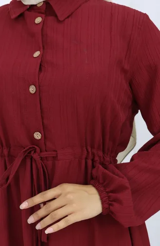 Beli Bağcıklı Düğmeli Elbise 0127-03 Bordo