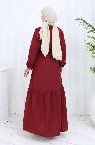 Beli Bağcıklı Düğmeli Elbise 0127-03 Bordo