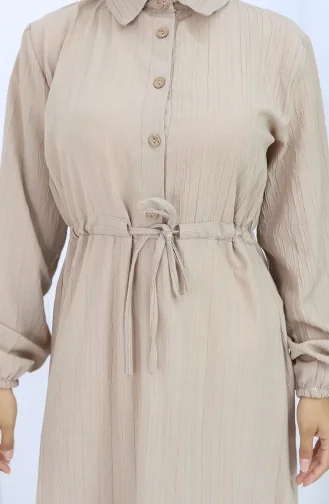 Beli Bağcıklı Düğmeli Elbise 0127-04 Vizon