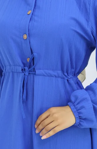 فستان بأزرار وخصر مربوط 0127-05 أزرق 0127-05