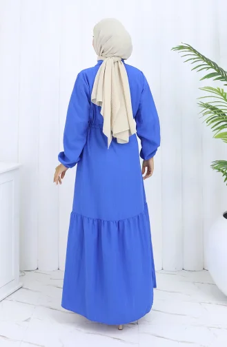 فستان بأزرار وخصر مربوط 0127-05 أزرق 0127-05