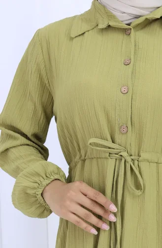 Beli Bağcıklı Düğmeli Elbise 0127-06 Yağ Yeşili