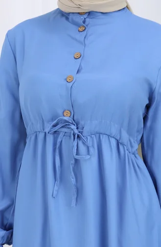 Beli Bağcıklı Düğmeli Elbise 0128-02 Açık Mavi