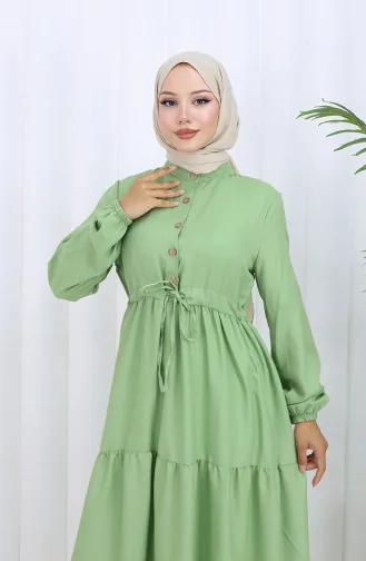 فستان بأزرار وخصر مربوط 0128-04 أخضر عشبي 0128-04