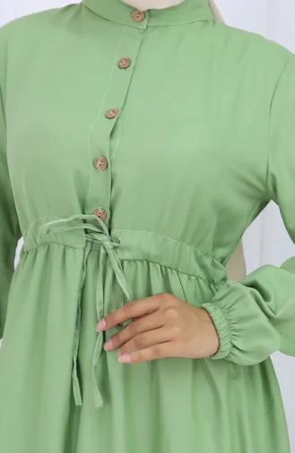 فستان بأزرار وخصر مربوط 0128-04 أخضر عشبي 0128-04