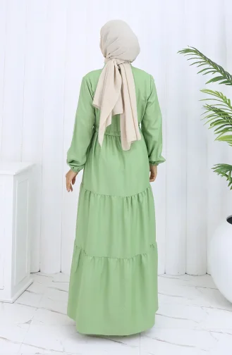 فستان بأزرار وخصر مربوط 0128-04 أخضر عشبي 0128-04