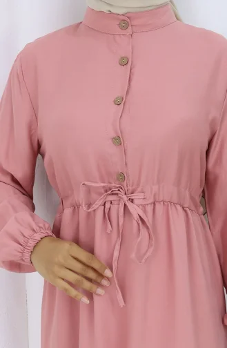 Beli Bağcıklı Düğmeli Elbise 0128-06 Gül Kurusu