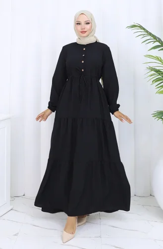 Robe Boutonnée à Taille Nouée 0128-07 Noir 0128-07